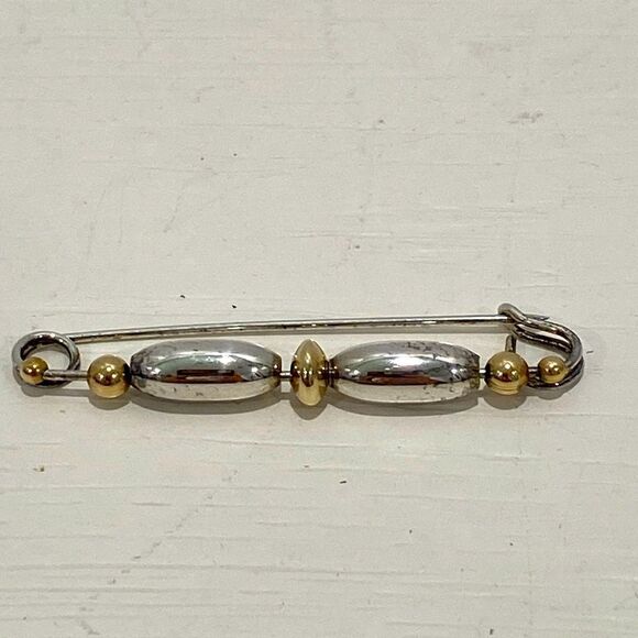 Silver And Gold Plated Beaded Design Stock Pin Scarf Pin - Picture 1 of 6